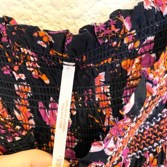 Free People Sweet Escape Square Neck Long Puff Sleeve Floral Maxi Dress Black - Picture 7 of 8